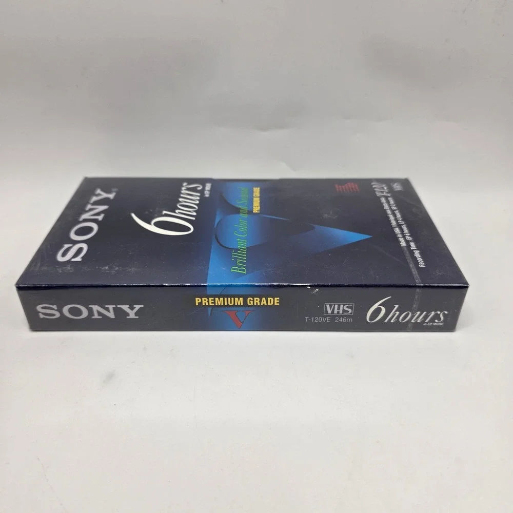 Sony VHS Blank Tape Blue Premium Grade T-120 6 Hour Sealed Retro Media